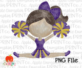 Brunette Cheerleader Purple and Gold Watercolor Printable Design PNG