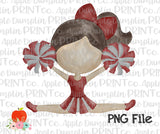 Brunette Cheerleader Cardinal Red Watercolor Printable Design PNG