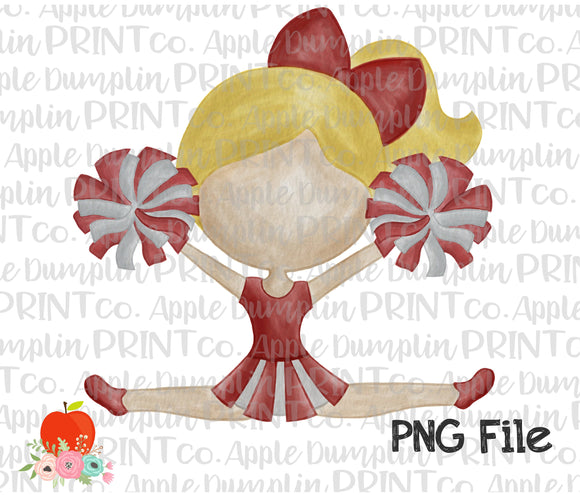 Blonde Cheerleader Cardinal Red Watercolor Printable Design PNG