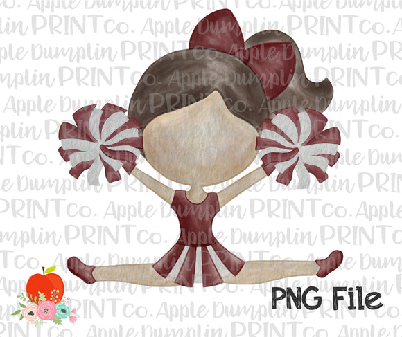 Brunette Cheerleader Maroon and Gray Watercolor Printable Design PNG