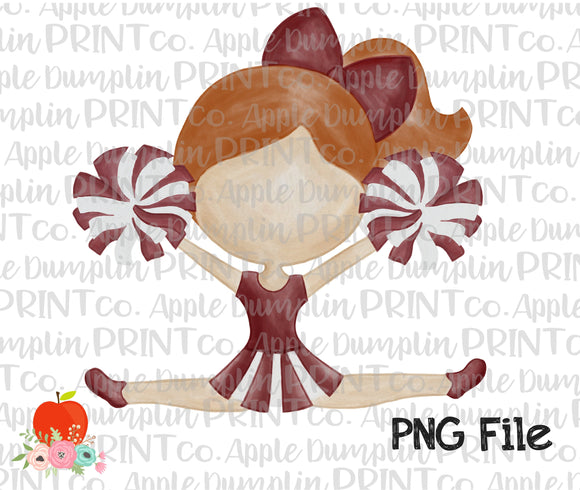 Auburn Hair Cheerleader Maroon and Gray Watercolor Printable Design PNG