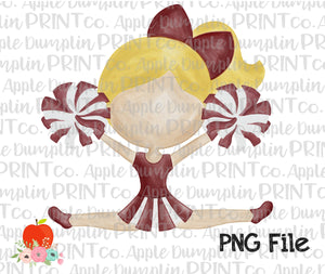 Blonde Cheerleader Maroon and Gray Watercolor Printable Design PNG