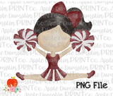 Black Hair Cheerleader Maroon and Gray Watercolor Printable Design PNG