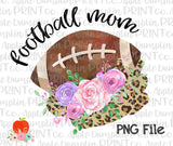 Football Mom with Flowers and Leopard Splash Printable Design PNG