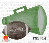 Football with Green Megaphone Watercolor Printable Design PNG