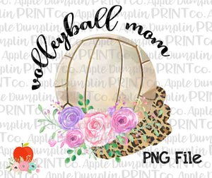 Volleyball Mom with Flowers and Leopard Splash Printable Design PNG