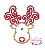 Reindeer with Curly Antlers Applique Design